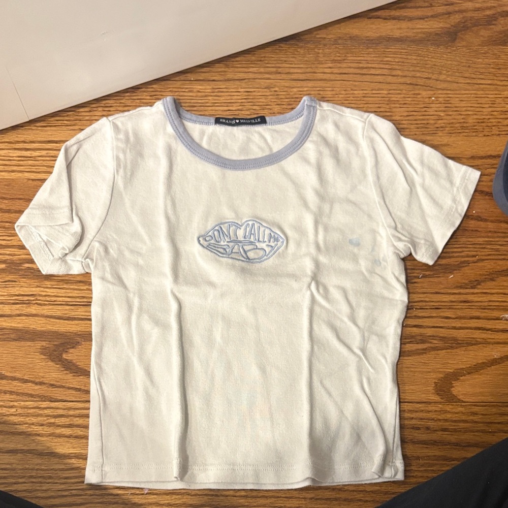 Brandy Melville White Tee with Blue Details